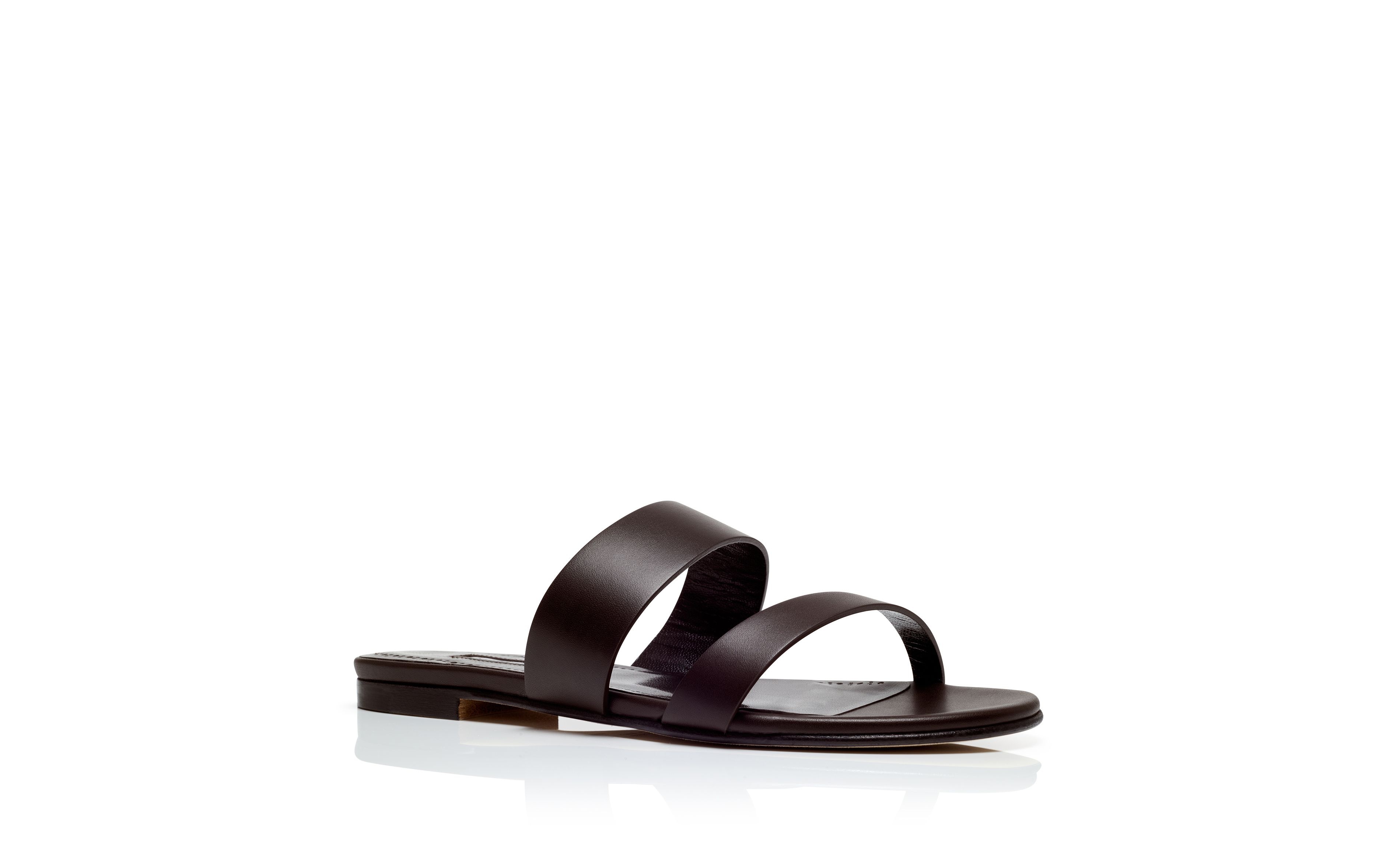 Dark Brown Calf Leather Flat Sandals - 3