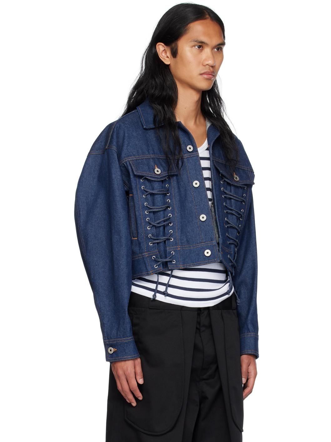 Blue Lace-Up Denim Jacket - 2