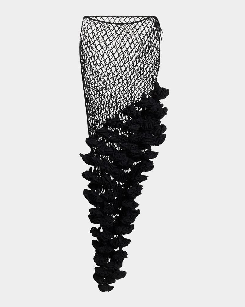 Floral Applique Crochet Net Maxi Skirt 1