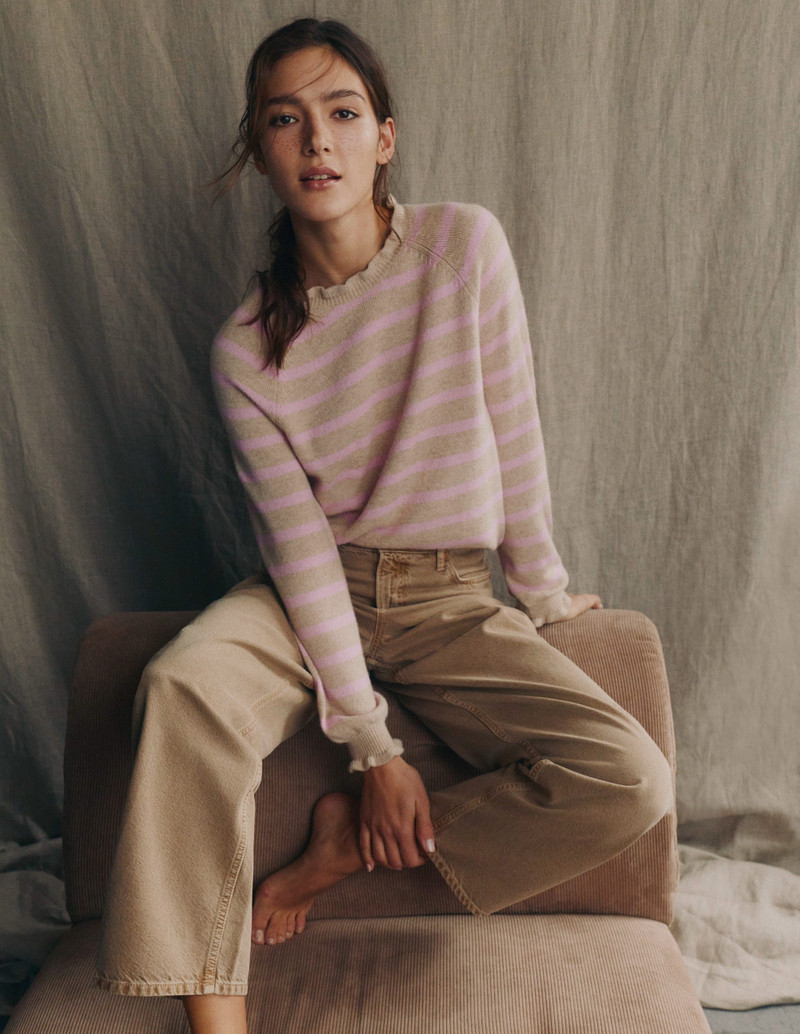 Fae Fair Isle Frilled Sweater-Camel, Pink Stripe 8