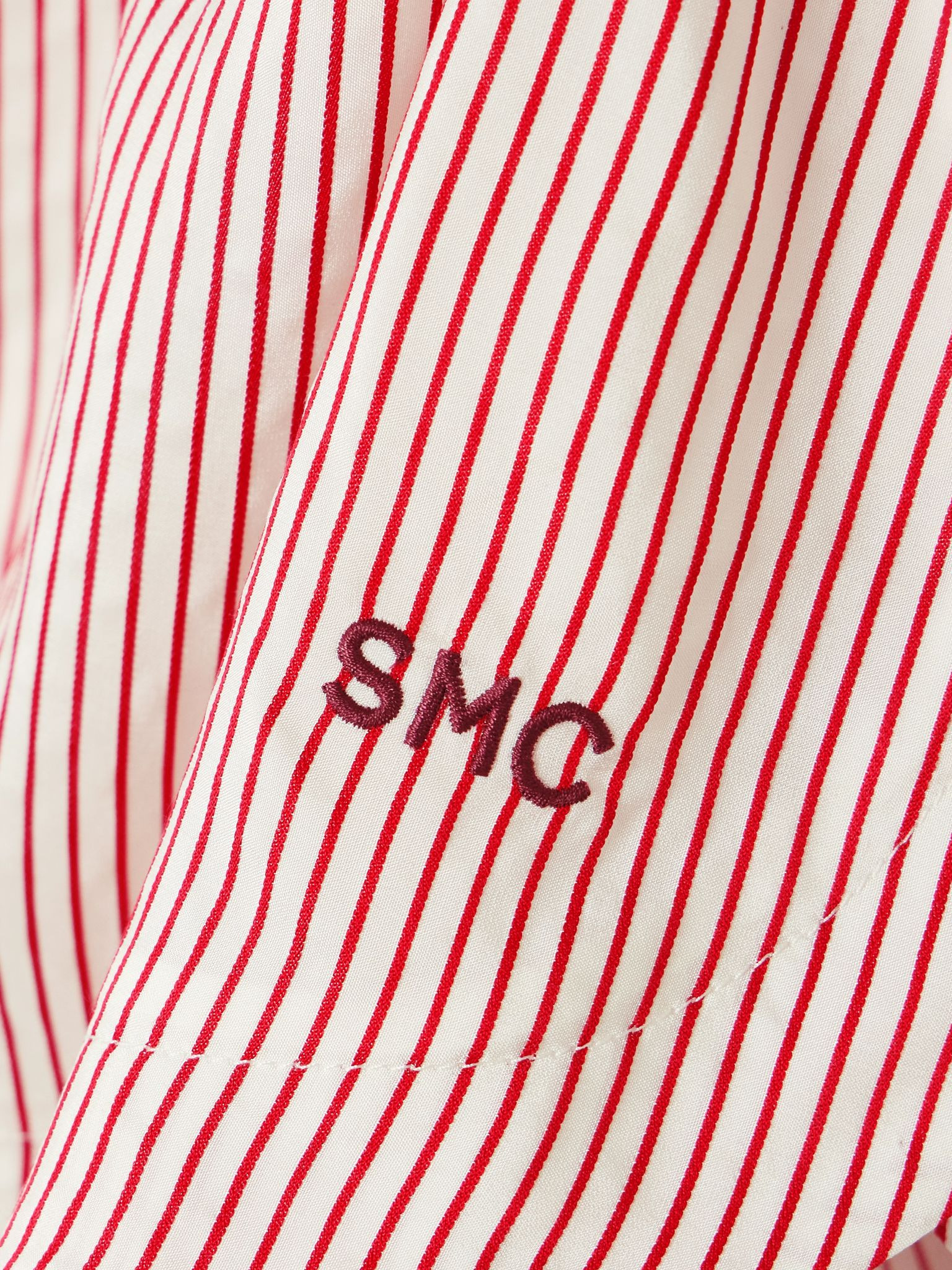 Embroidered striped organic silk shorts Red - 4