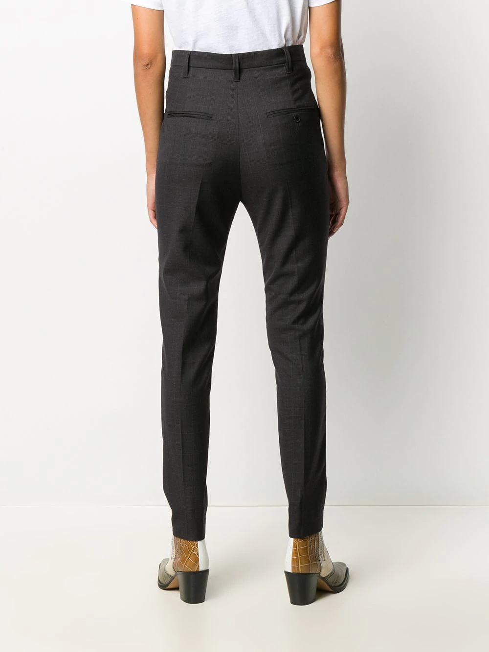 check-print tapered trousers - 4