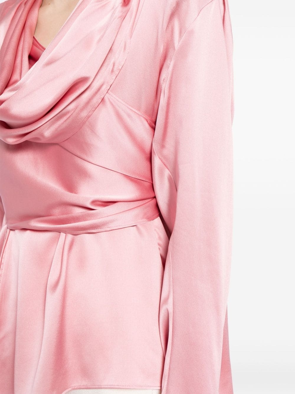 long-sleeve draped silk blouse - 5