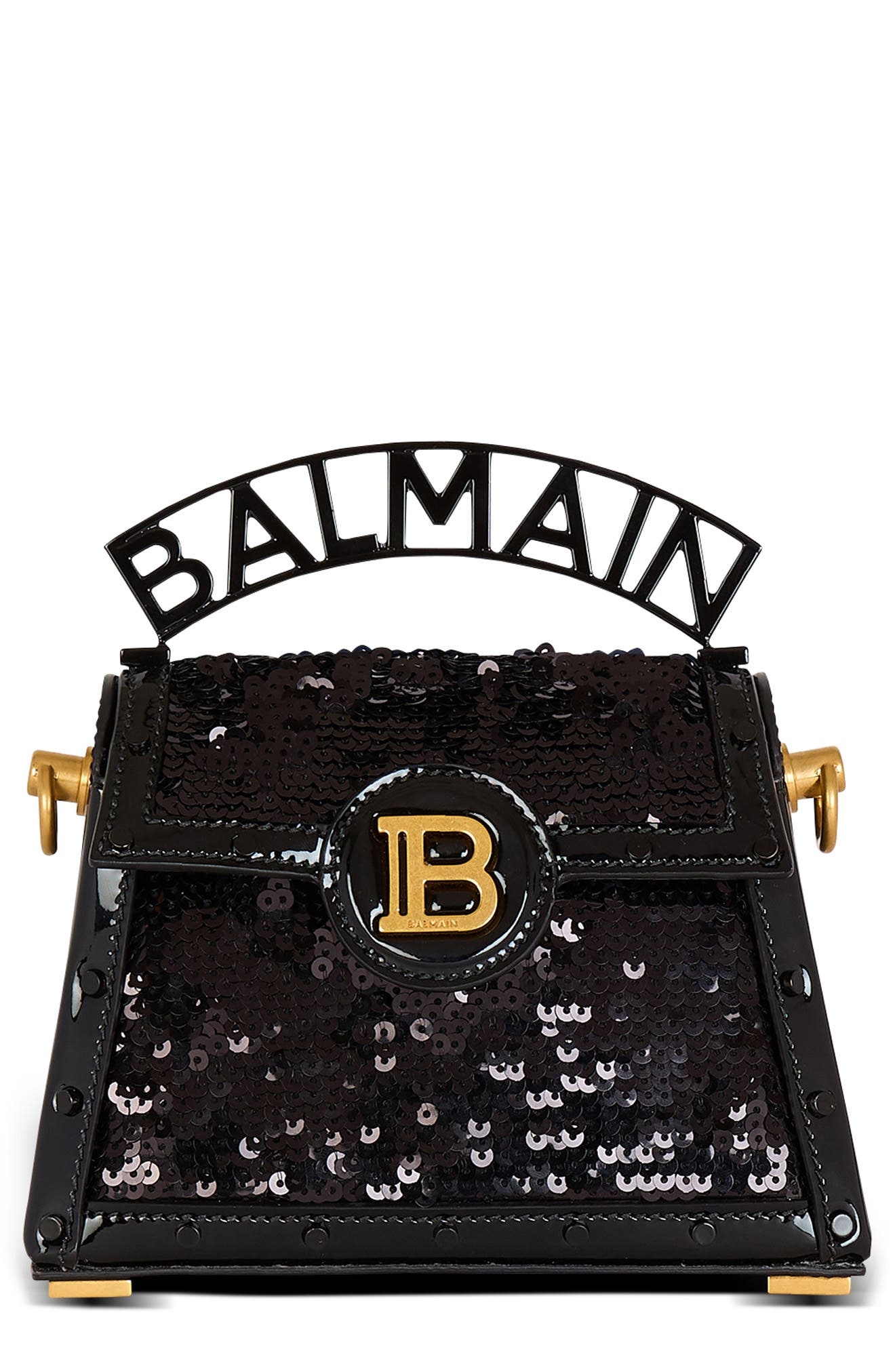 Balmain Small B-Buzz Dynasty Sequin & Leather Top Handle Bag in 0Pa Black at Nordstrom - 1