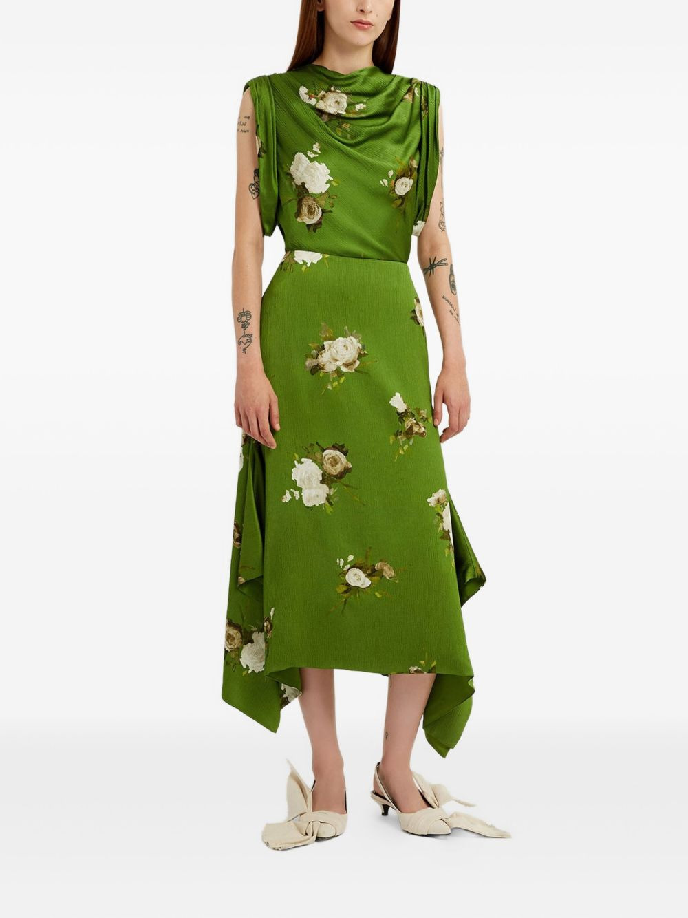 cowl-neck rose-print top - 5