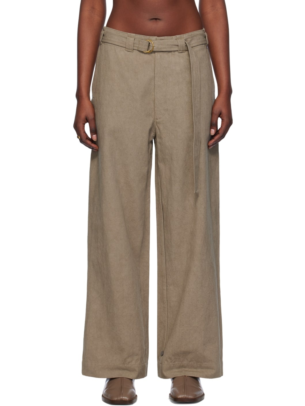 Taupe Belted Trousers - 1