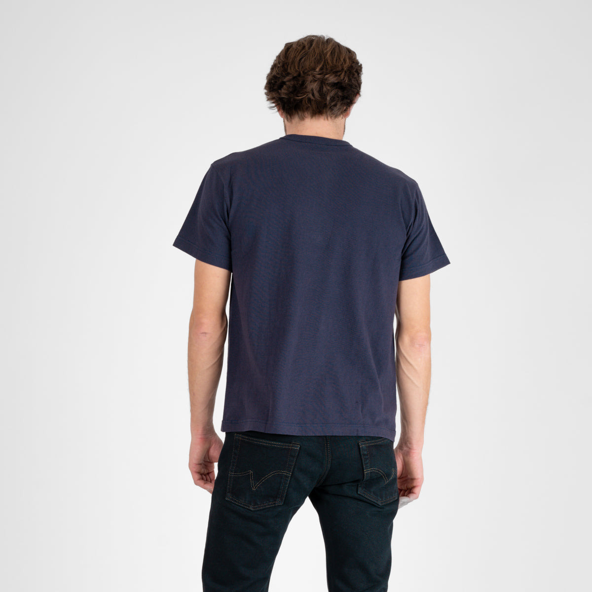 IHT-1610L-NAV 6.5oz Loopwheel Crew Neck T-Shirt with longer body - Navy - 3