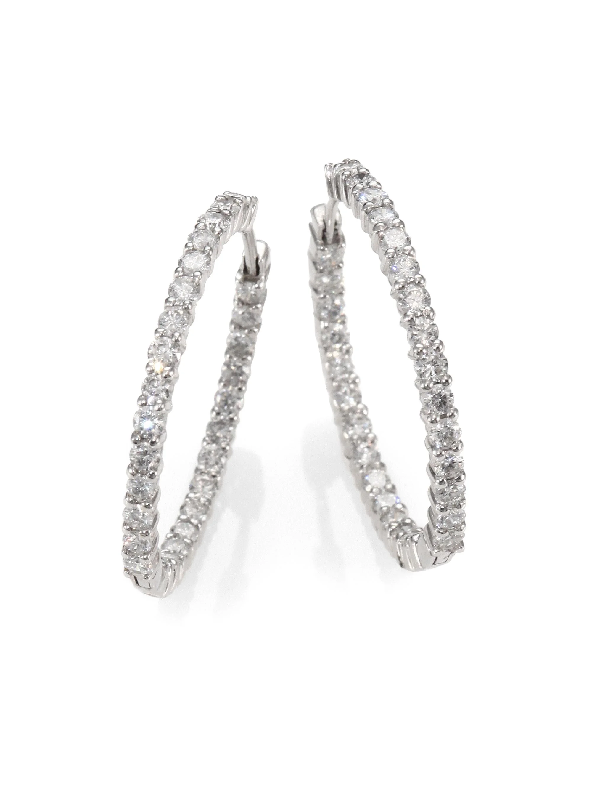 Women's 18K White Gold & Diamond Hoop Earrings/1.2" - White Gold - 1