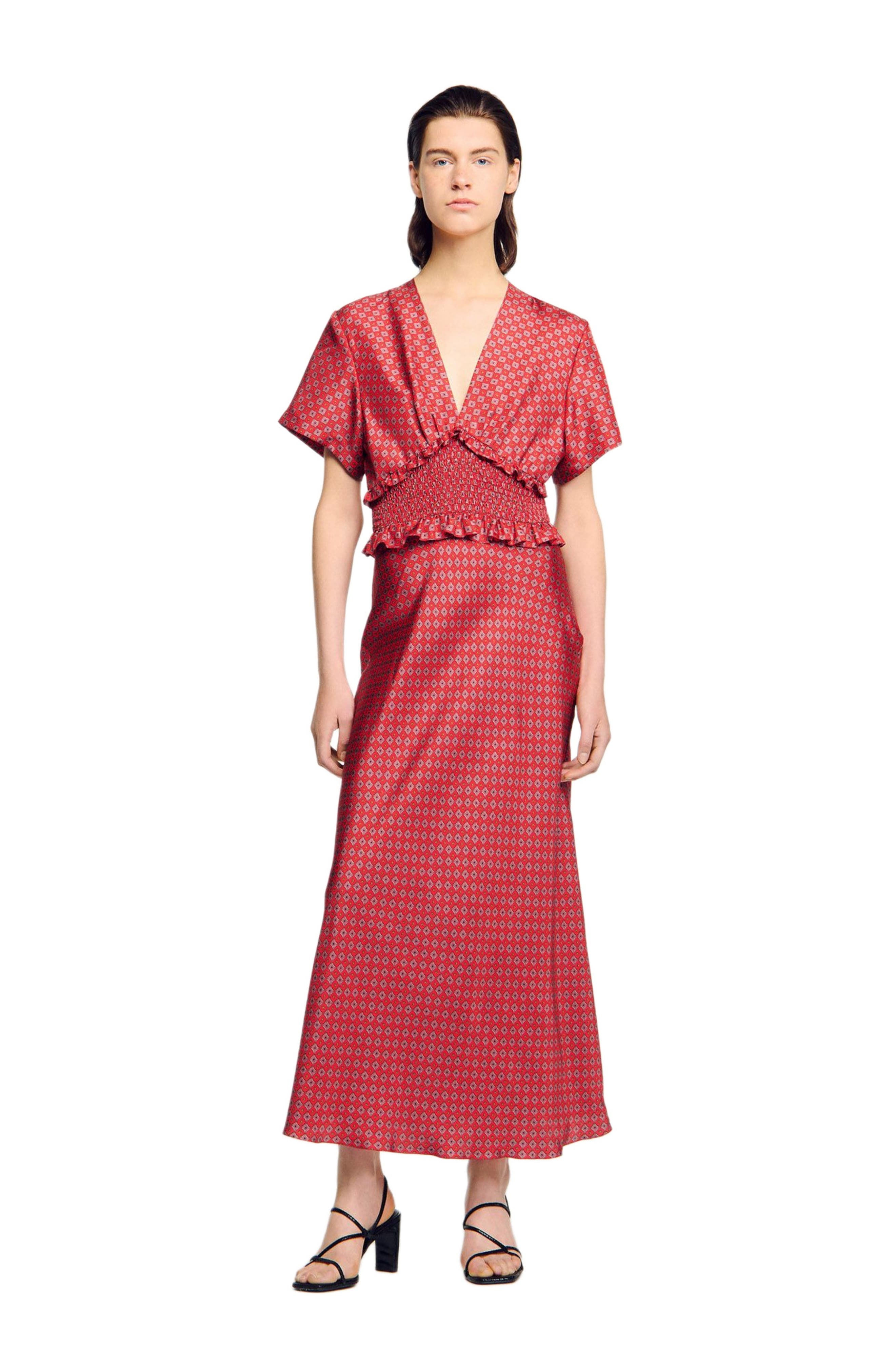 SANDRO Scarf print maxi dress in Red /Pink at Nordstrom - 1
