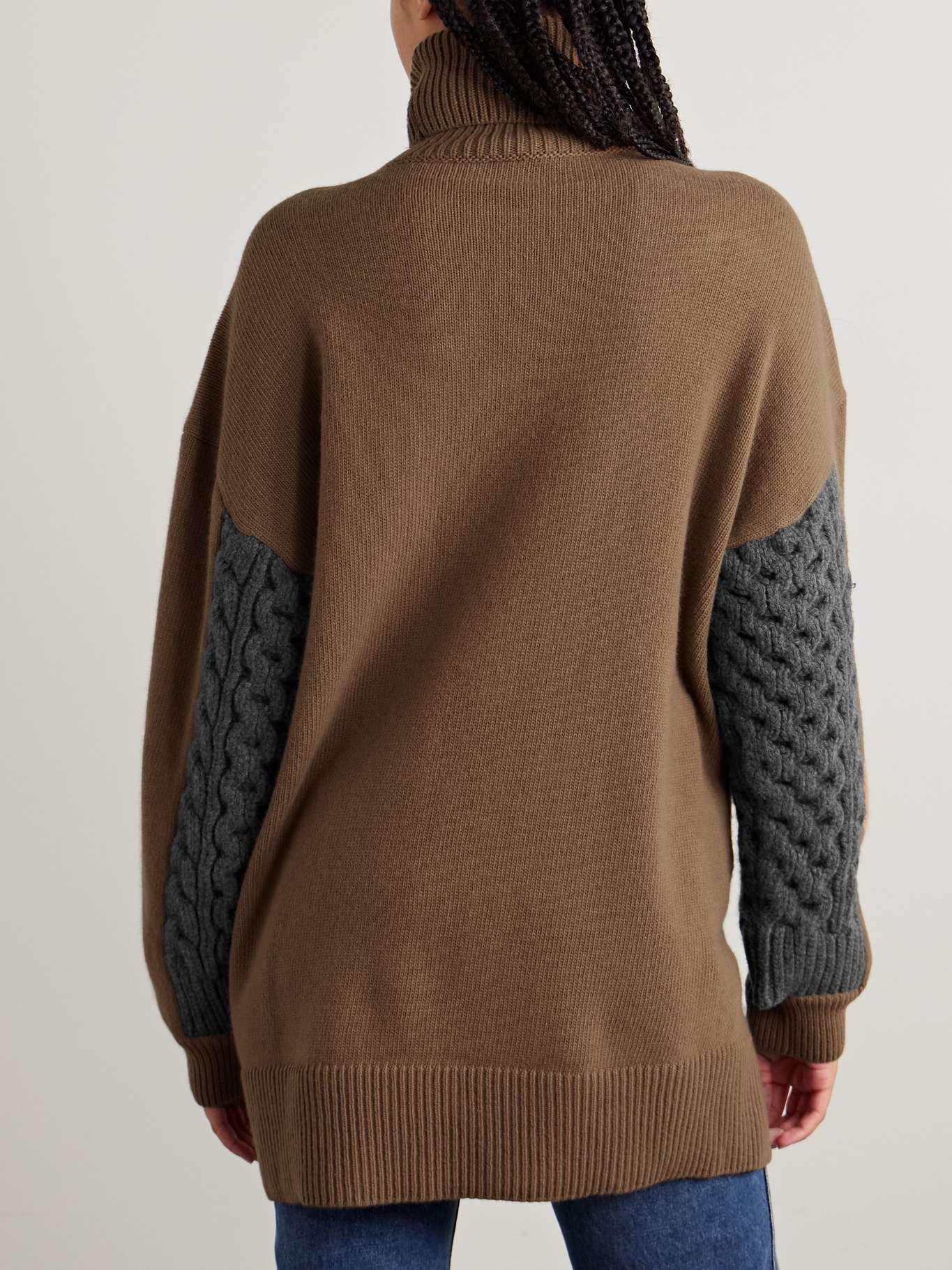 Paneled ribbed and cable-knit wool turtleneck sweater - 4