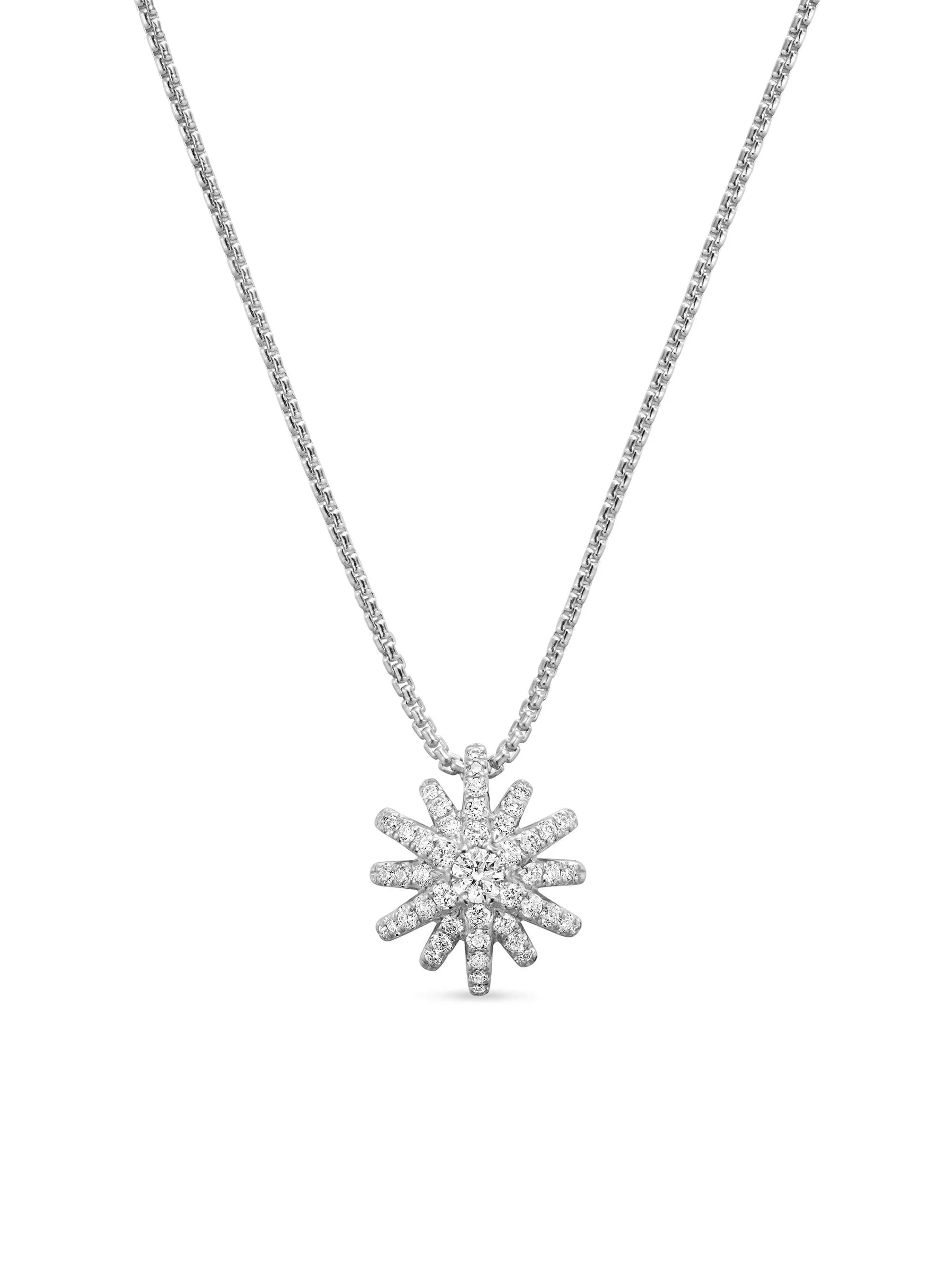 Women's Starburst Pendant Necklace in 18K White Gold with Diamonds, 12MM - Diamond - 1