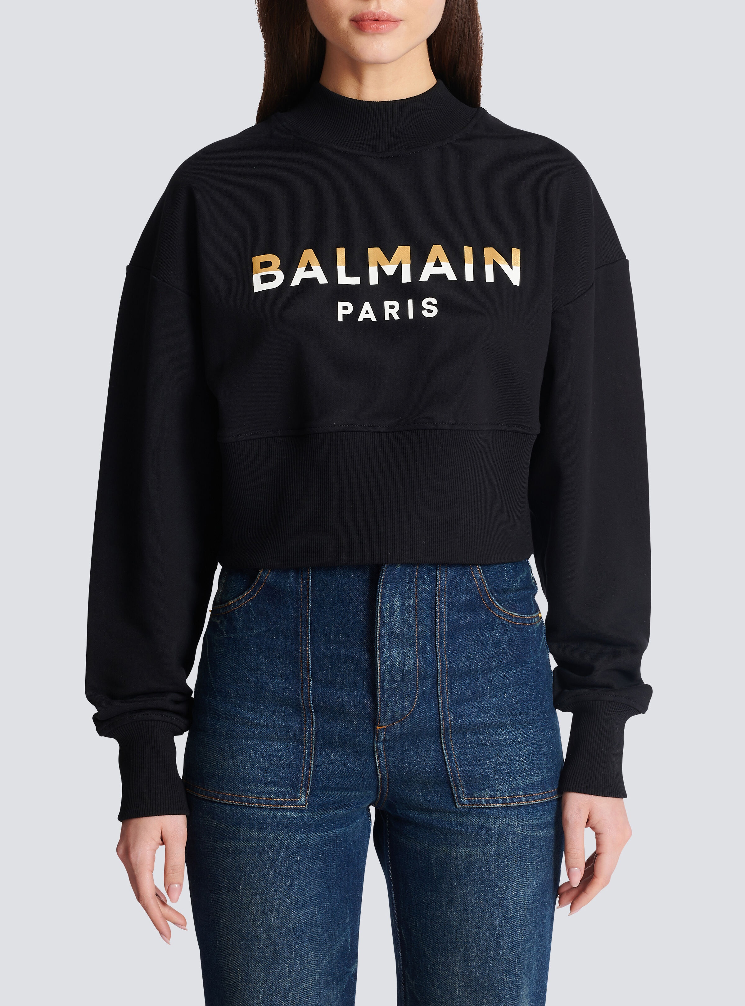 Cropped sweatshirt with Balmain Paris print - 5
