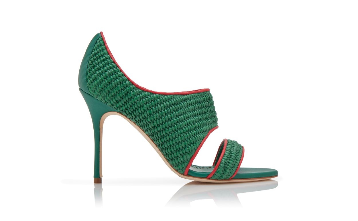 Green and Red Raffia Open Toe Sandals - 1