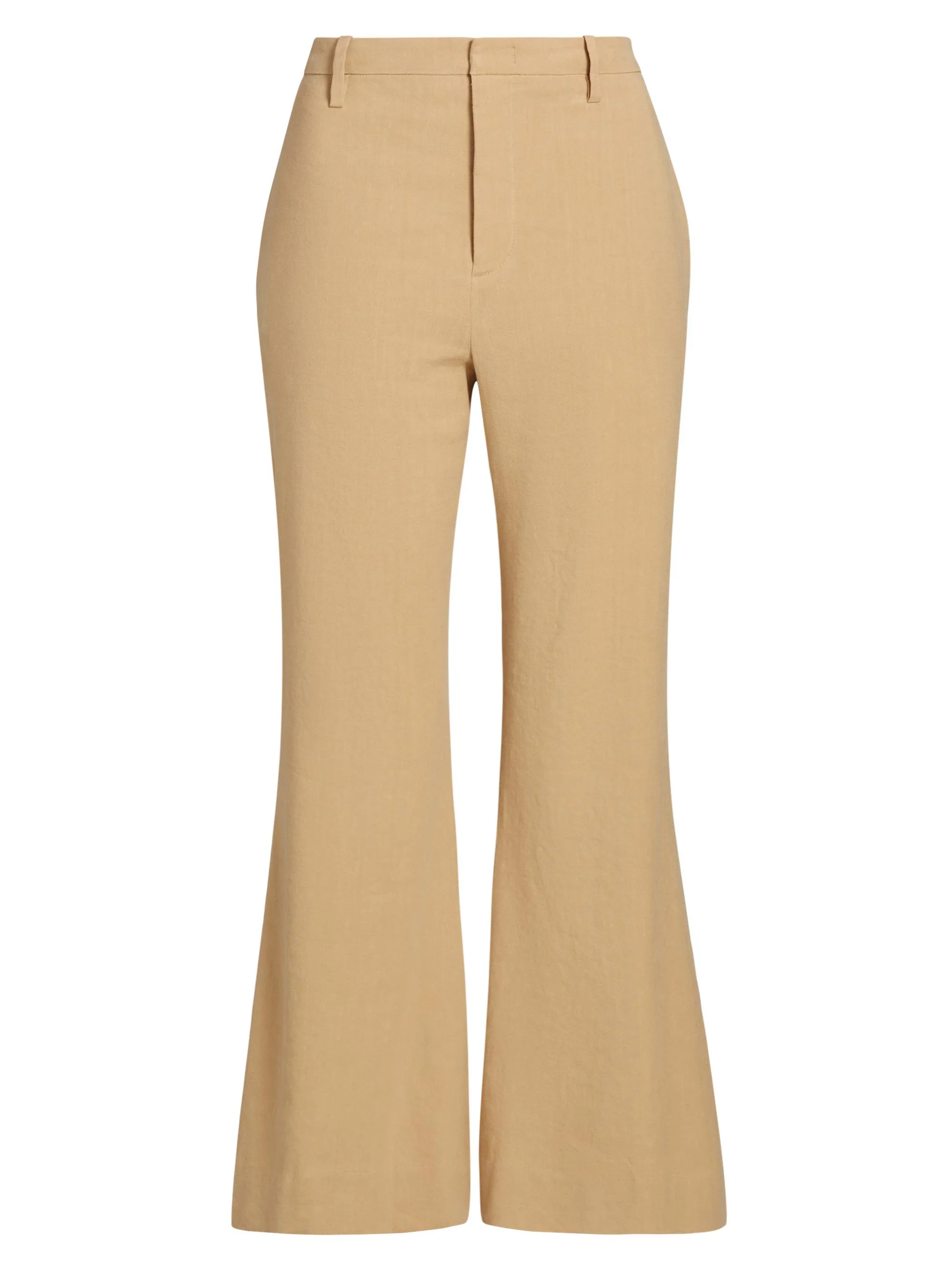 Women's Stretch Linen Mid-Rise Crop Flare Trousers - Pale Nut - 1