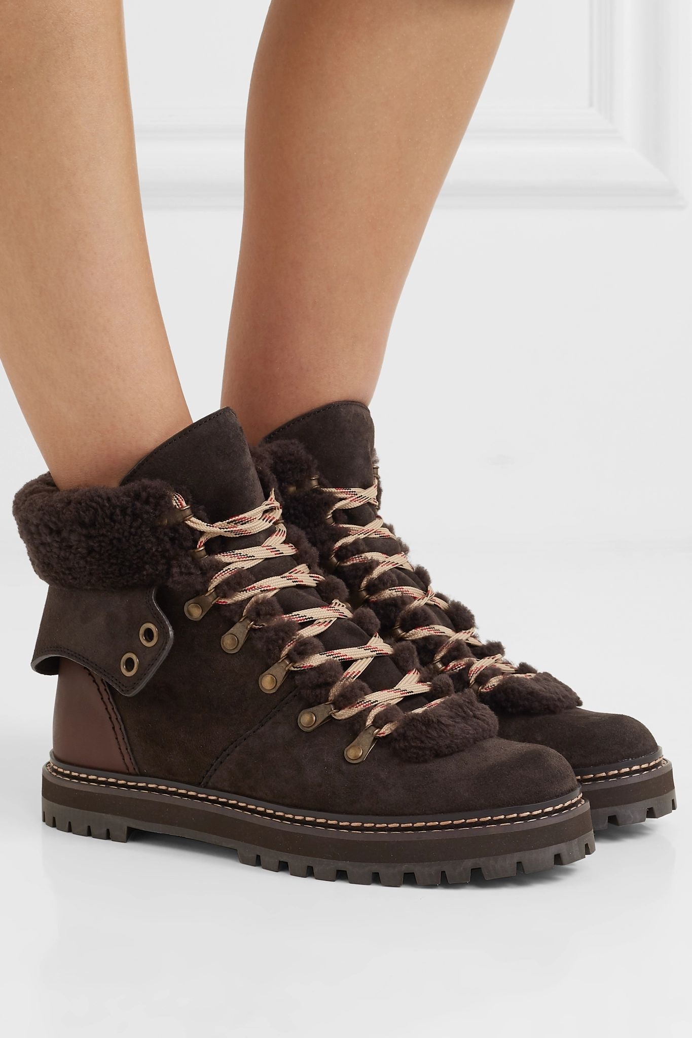 Shearling and leather-trimmed suede ankle boots - 2