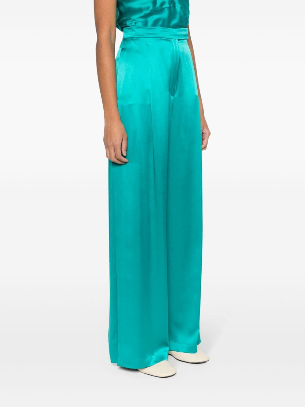 Max Mara Women Satin Wide-Leg Silk Trousers - 3