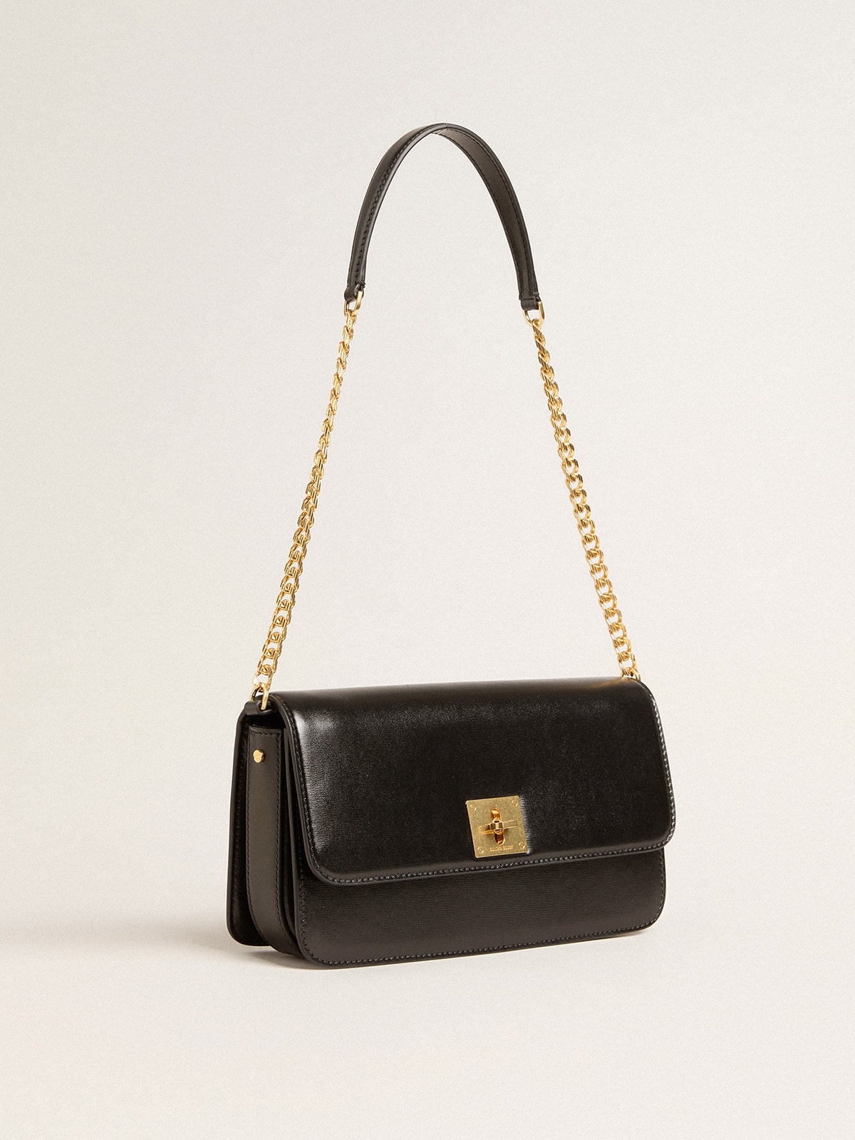 Gioia Bag in black boarded leather with gold details - 2