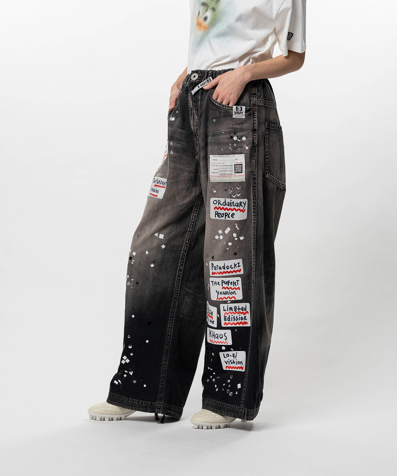 Embellished Sticker Denim Pants 7