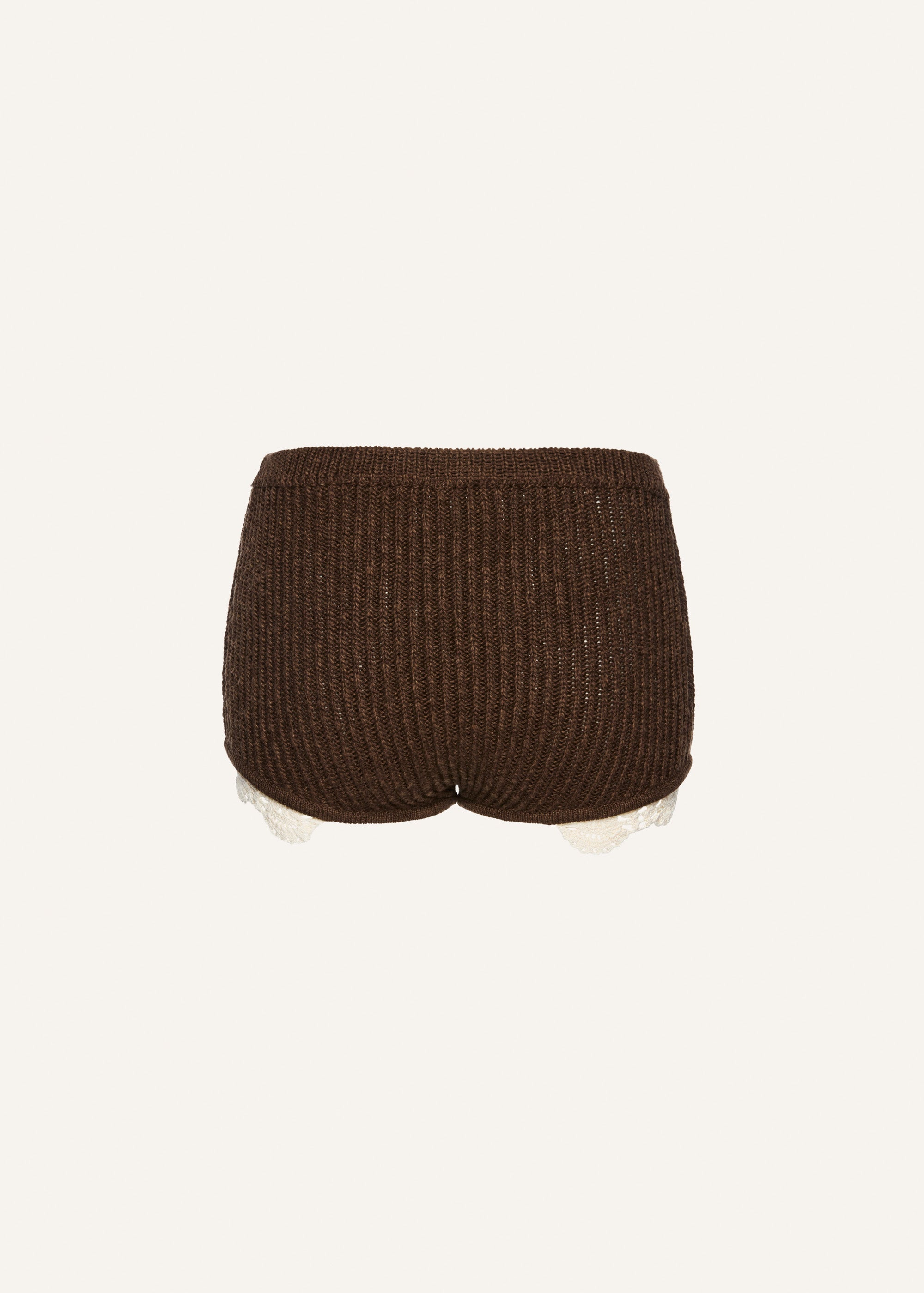Lace detail ribbed knitwear shorts in brown - 2