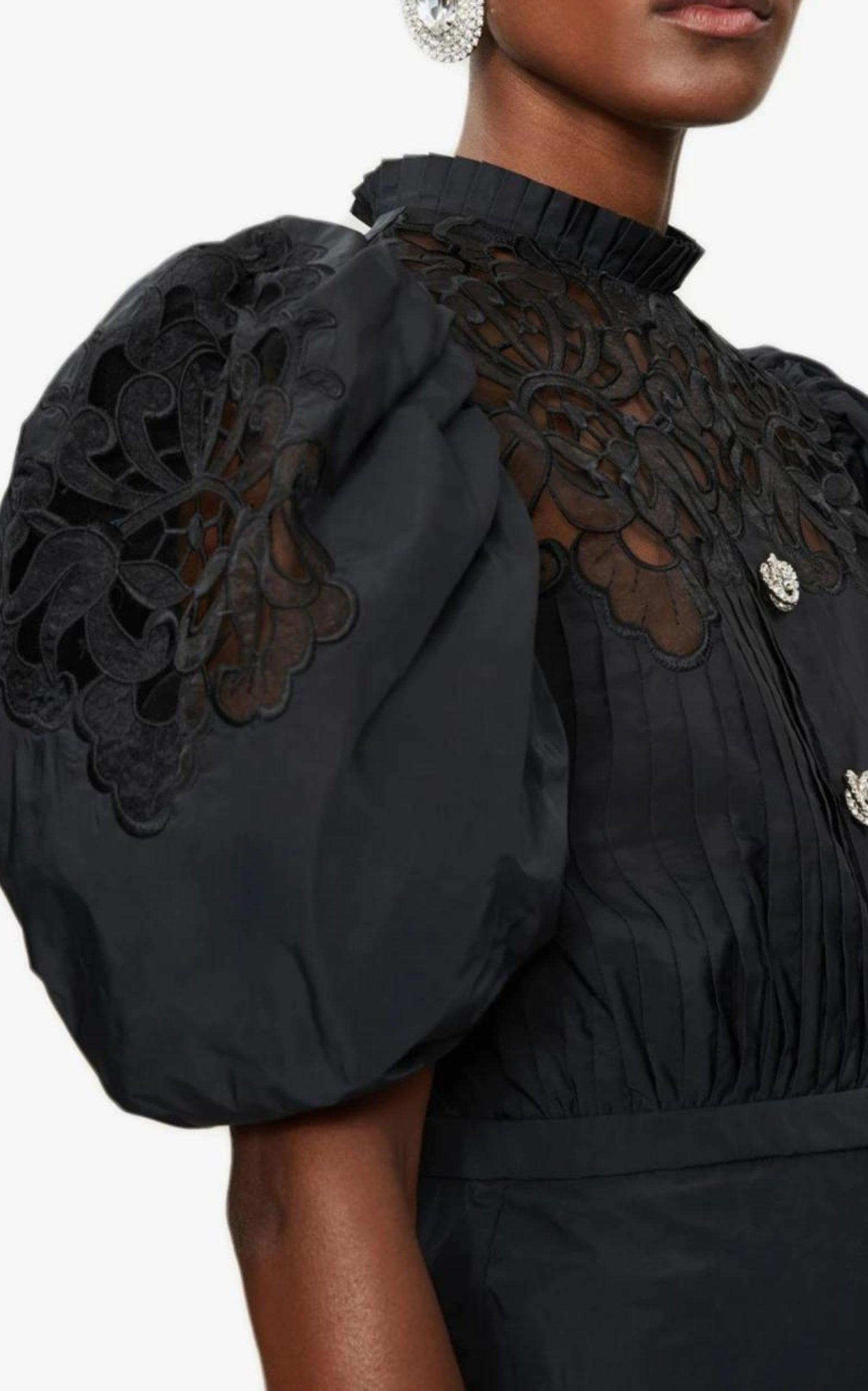 Taffeta  Mini Dress with Lace - 5