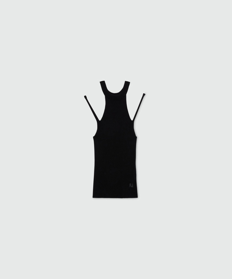 Black techno-viscose halter-neck top with strap detail 1