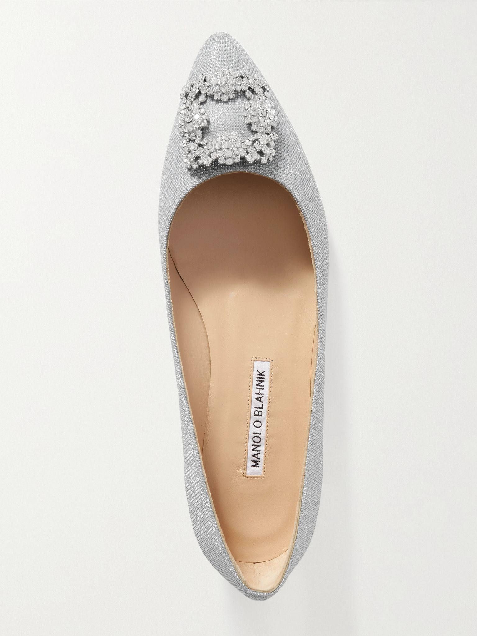 Hangisi crystal-embellished glittered satin point-toe flats Silver - 5