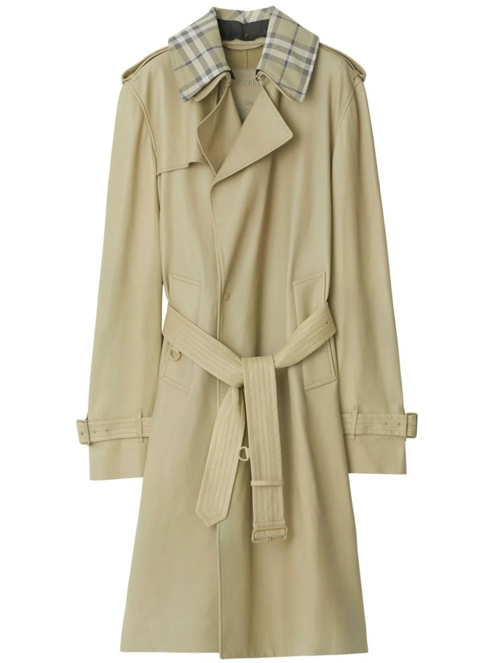 detachable-collar leather trench coat - 1