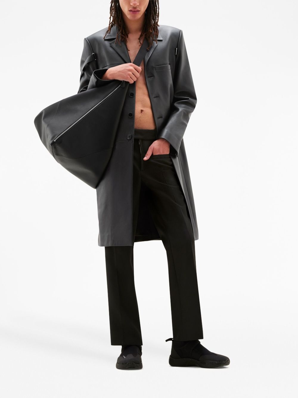 single-breasted leather coat - 2