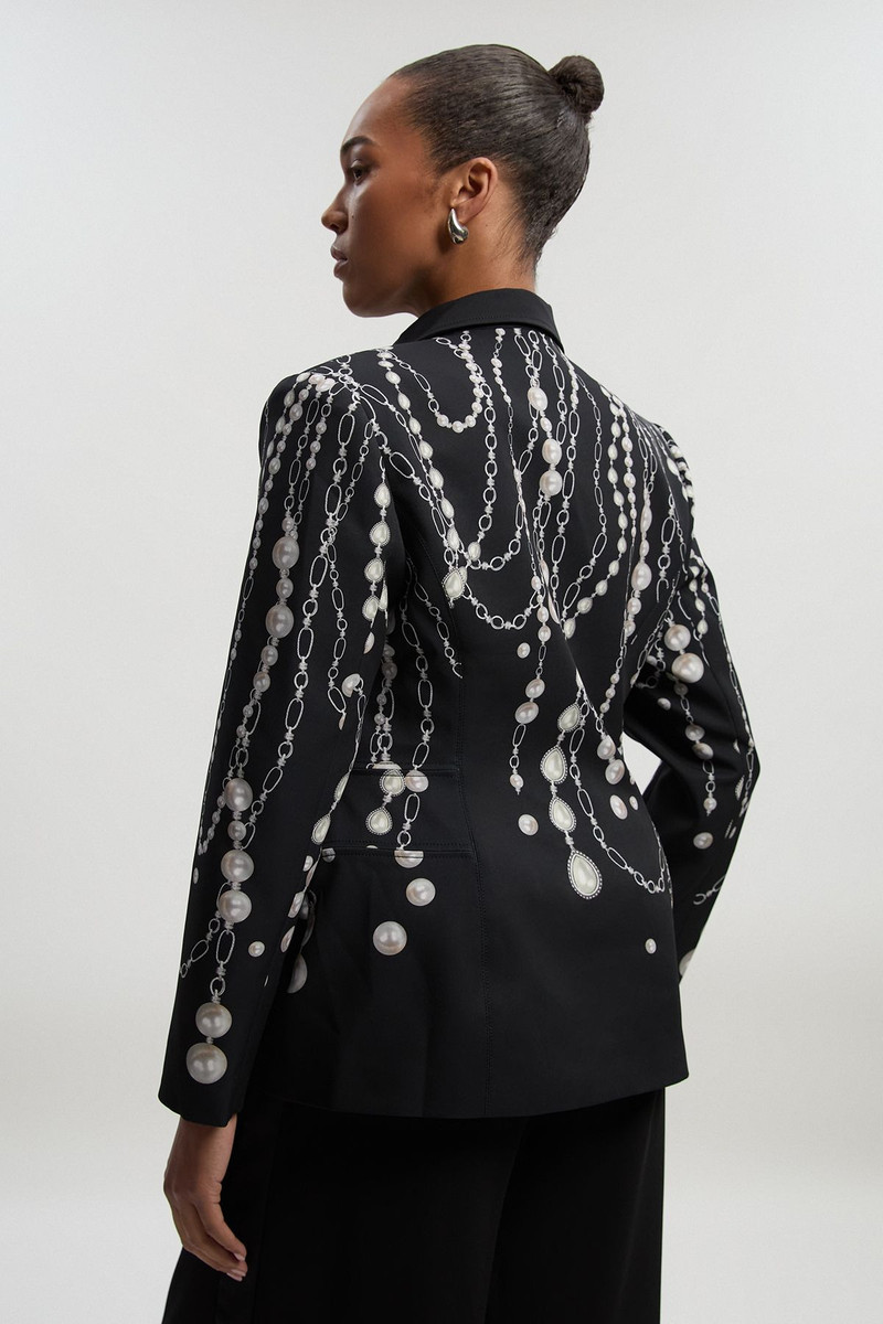 Archive Collection - Plus Size Pearl Chain Print Satin Double Breasted Tailored Blazer 5