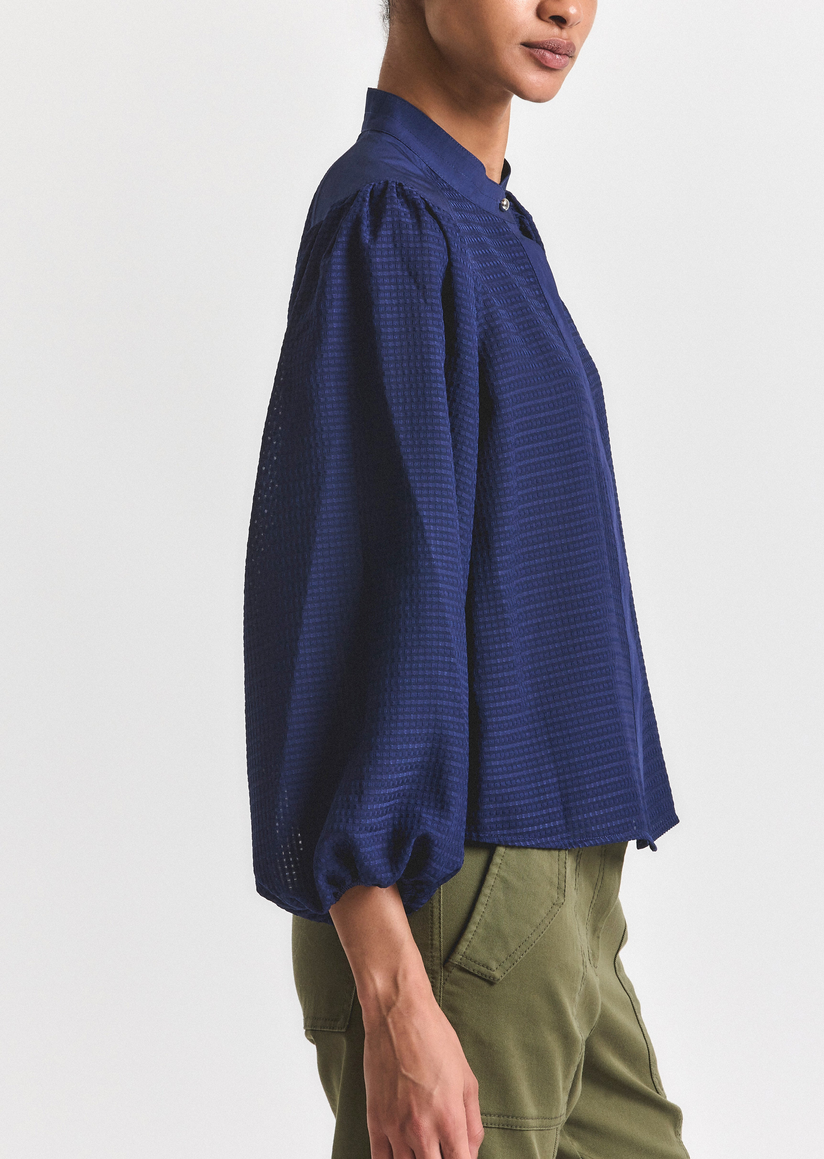 DIANNE MINI GRID GEORGETTE VOLUME SLEEVE BLOUSE - 3