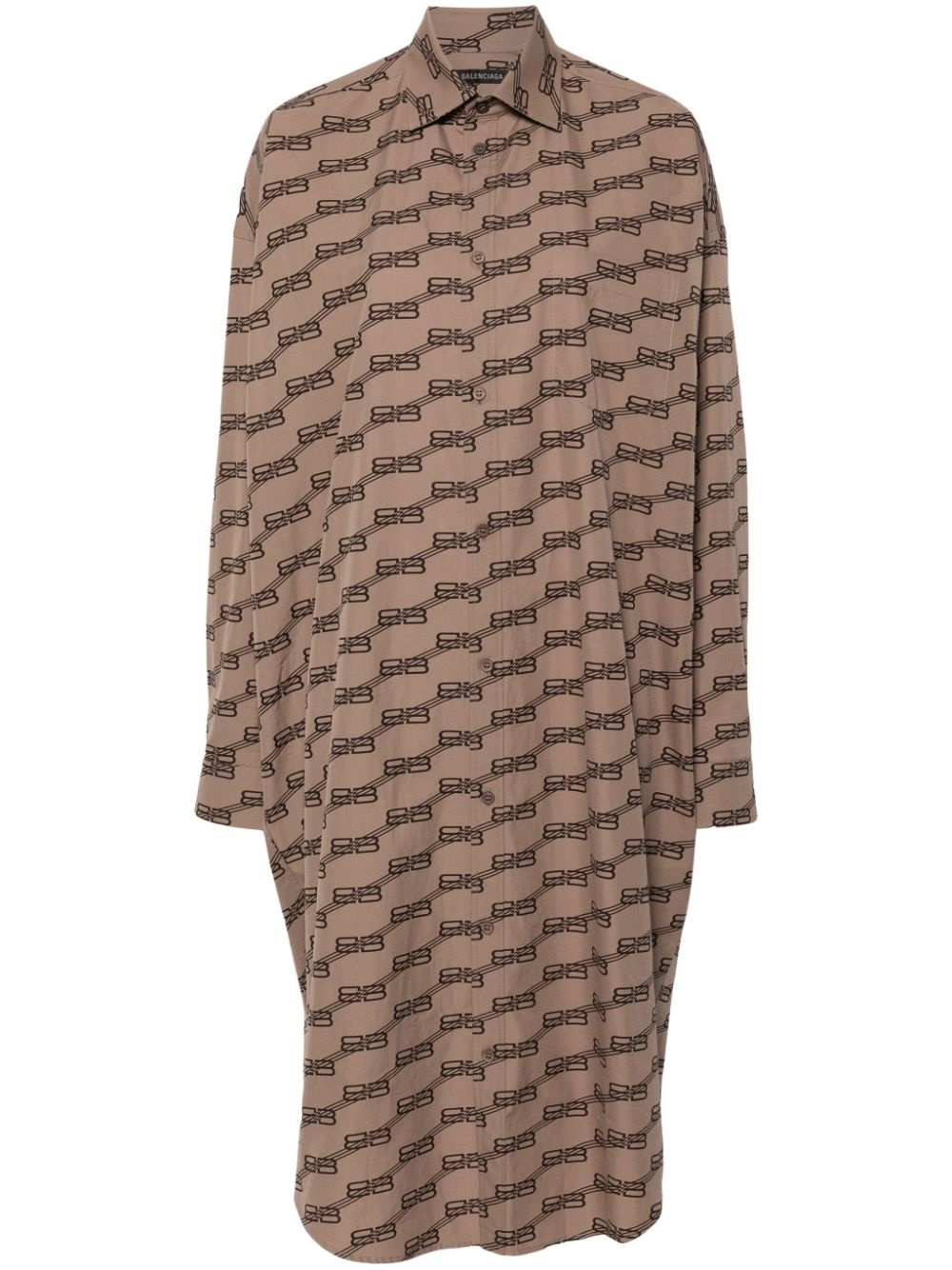 monogram-print long-sleeve shirtdress - 1