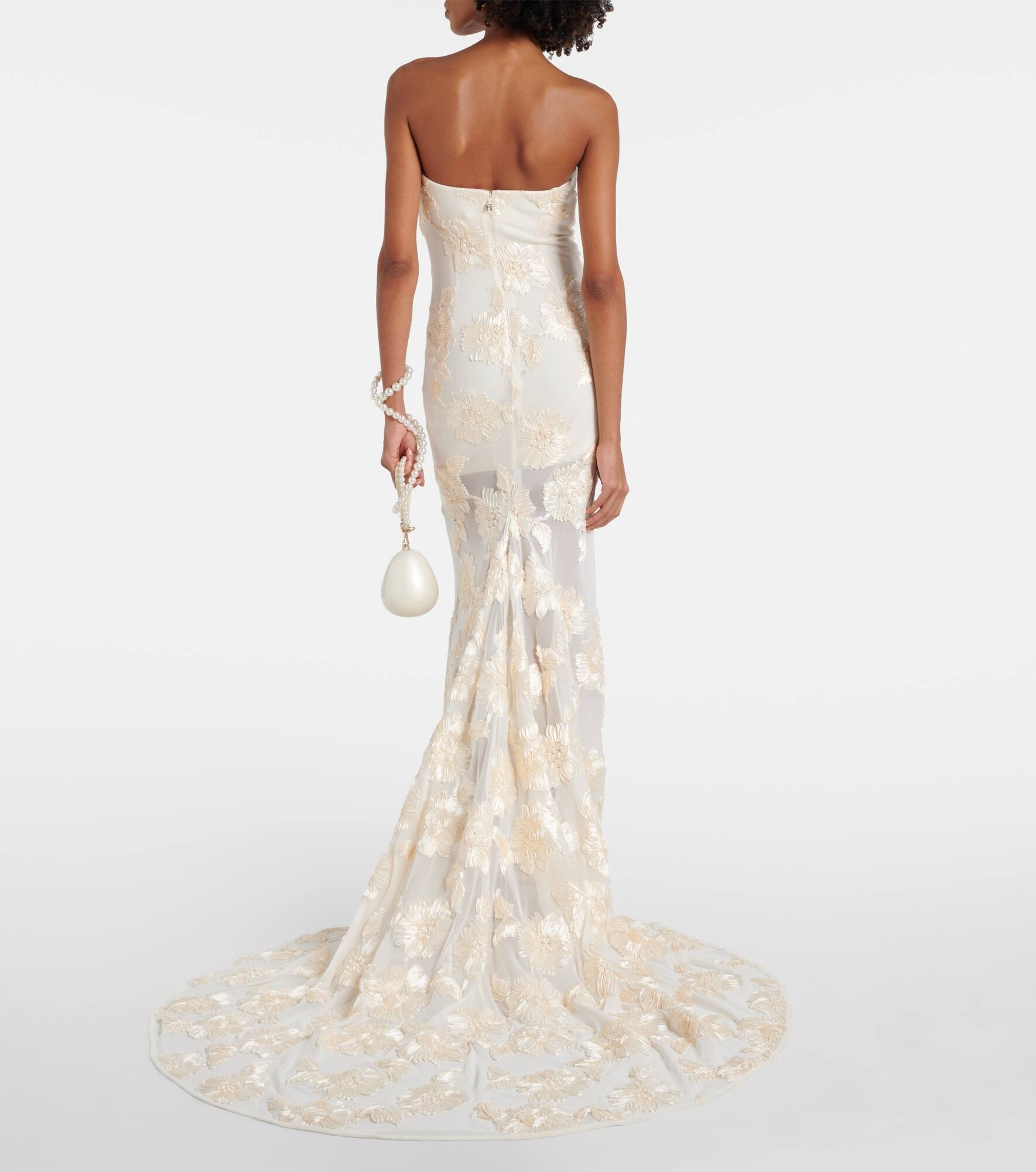 Bridal Alberty floral-appliqué mesh gown - 3