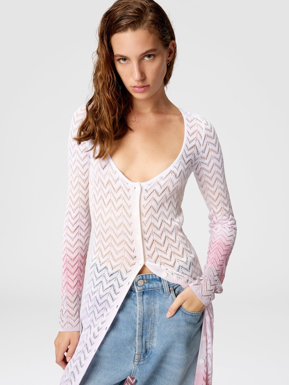 Long cardigan in gradient chevron viscose - 4