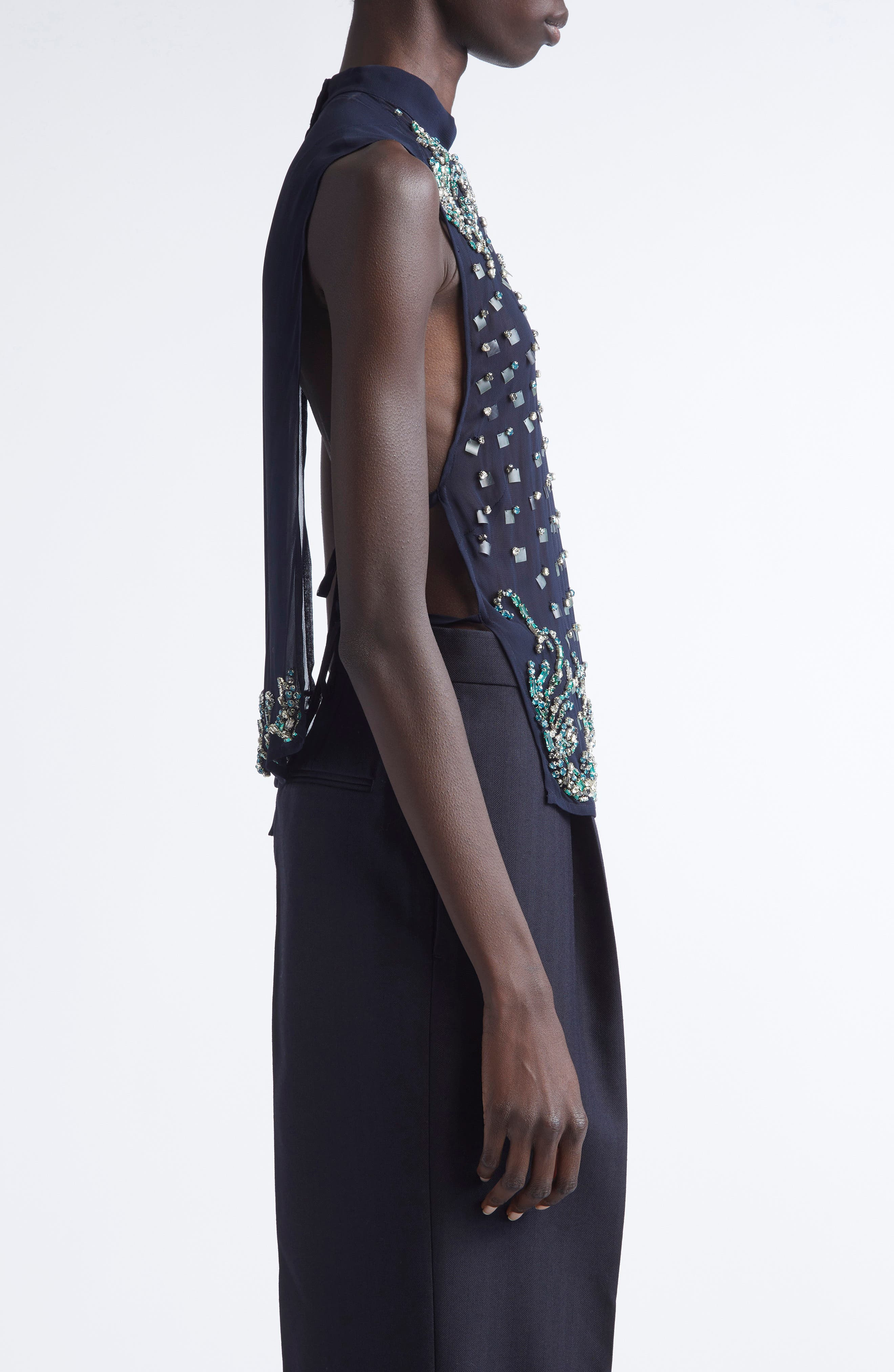 Dries Van Noten Carmasa Crystal Embellished Sleeveless Top in Navy at Nordstrom - 4