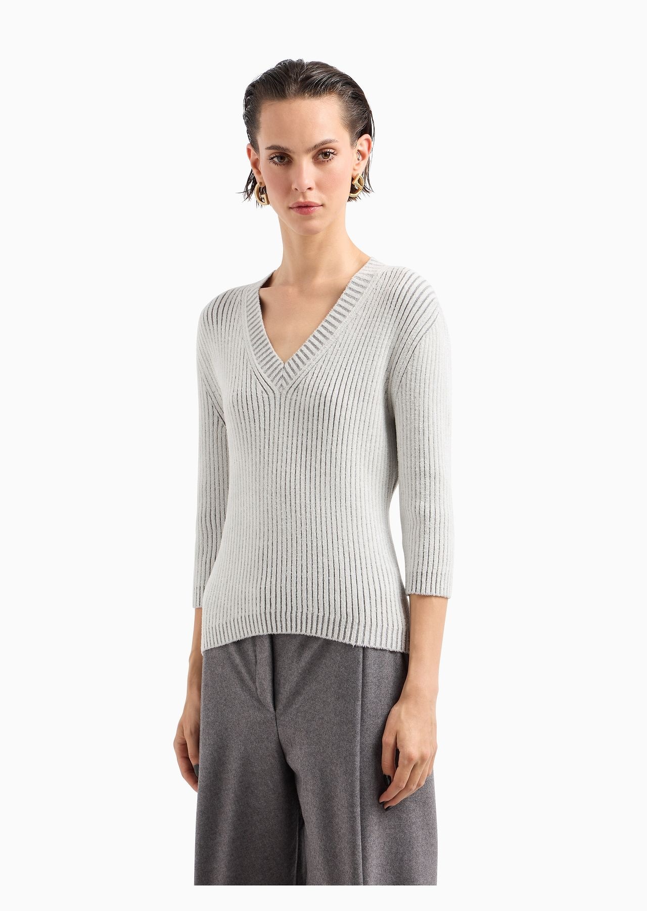 Virgin wool and viscose-blend V-neck jumper - 2