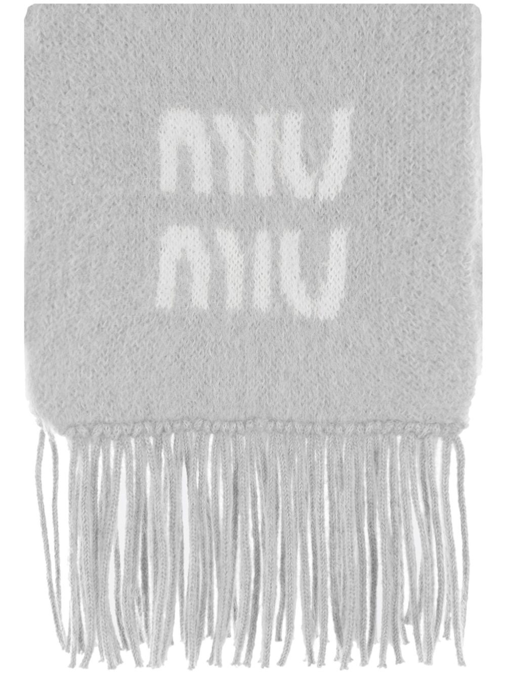 logo-jacquard fringed scarf - 1