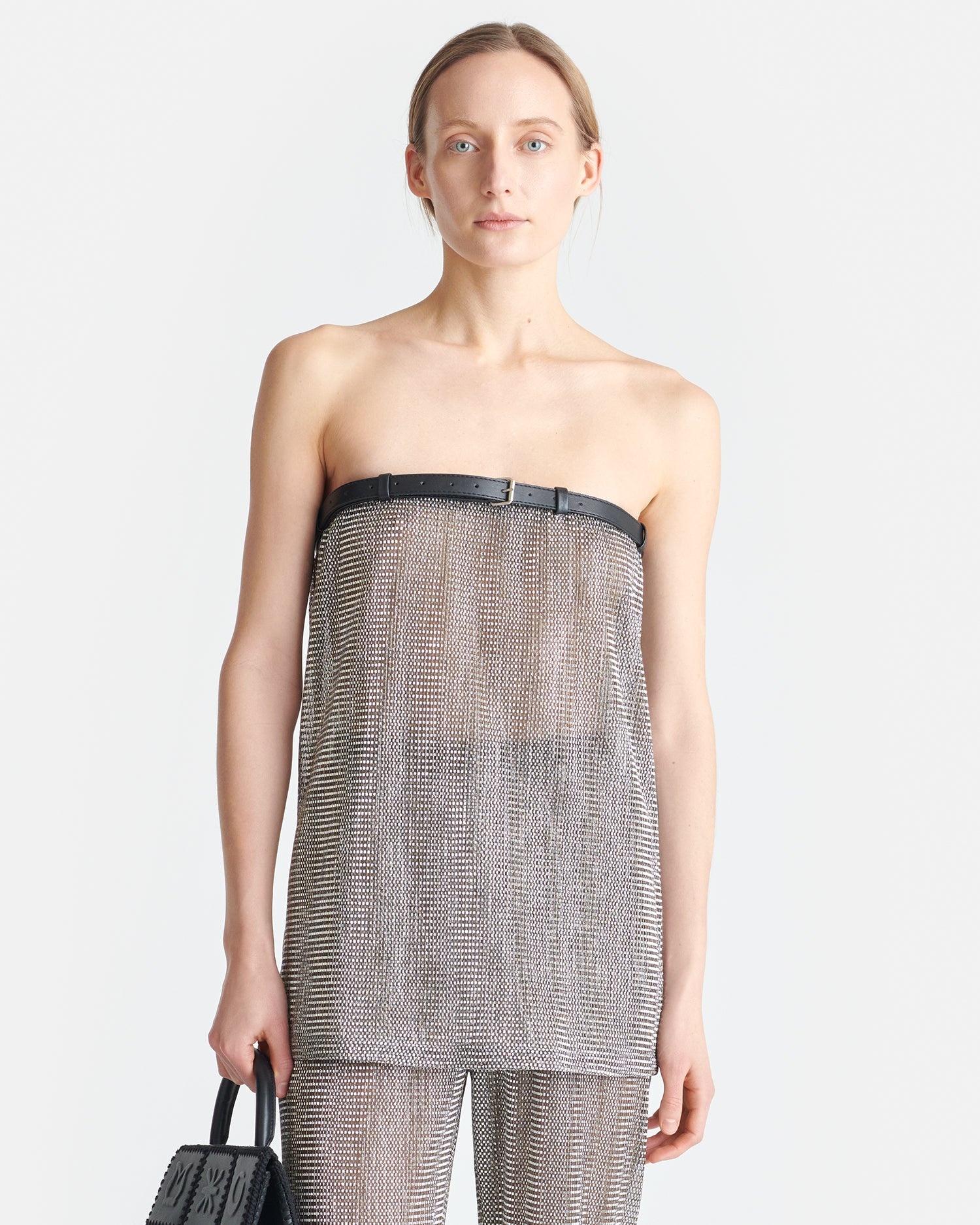 Leather-Trimmed Metallic Top - 2