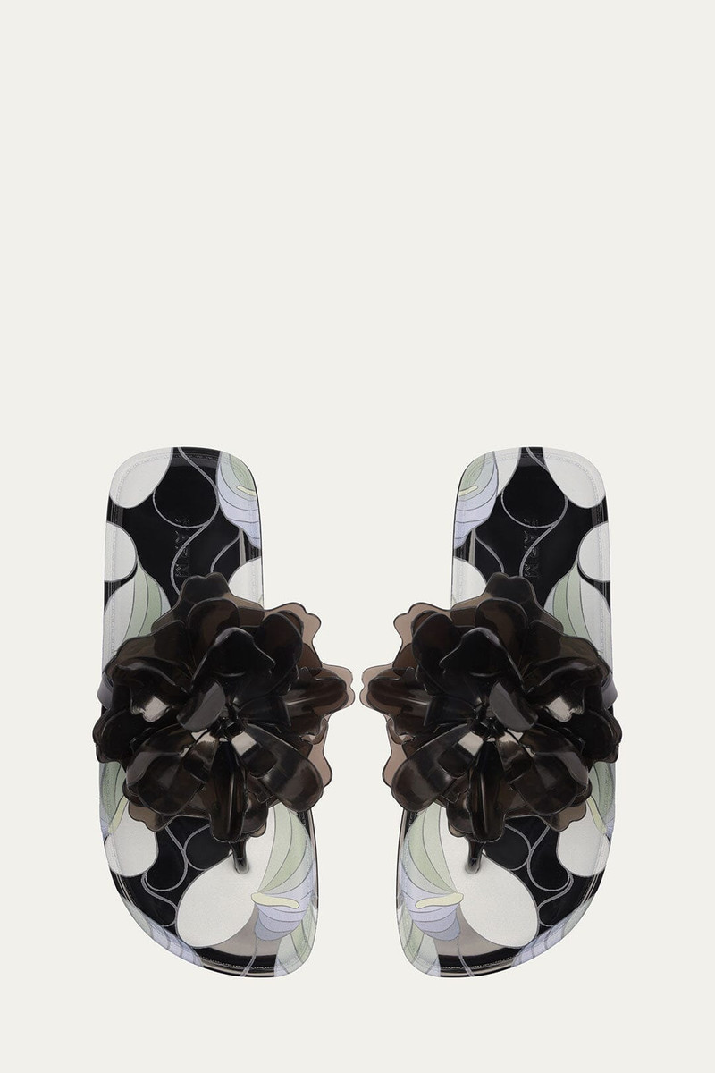 Black And White Flower Jelly Flat Sandal 4
