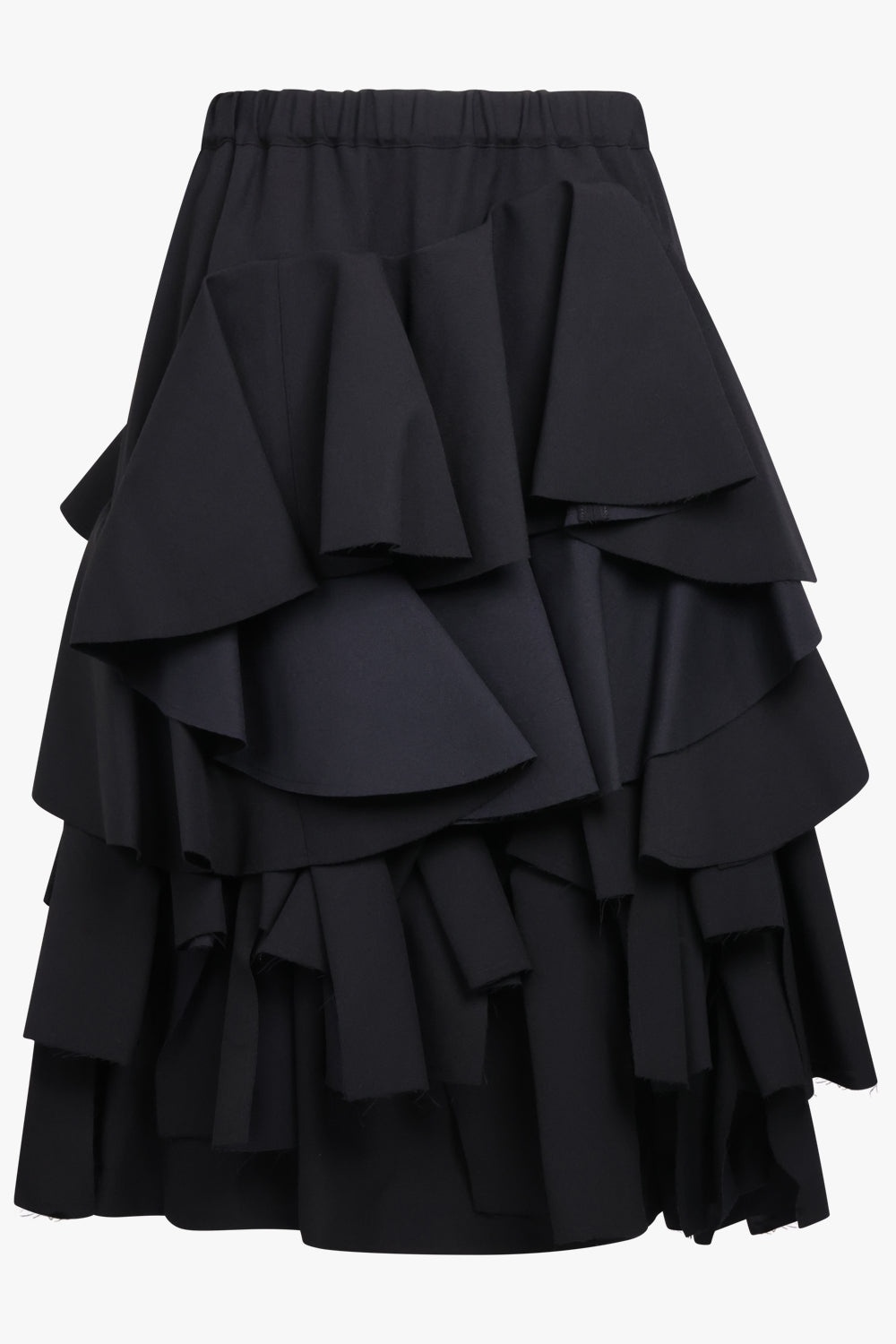 ASYMMETRIC CONTRAST RUFFLE MIDI SKIRT | BLACK - 1