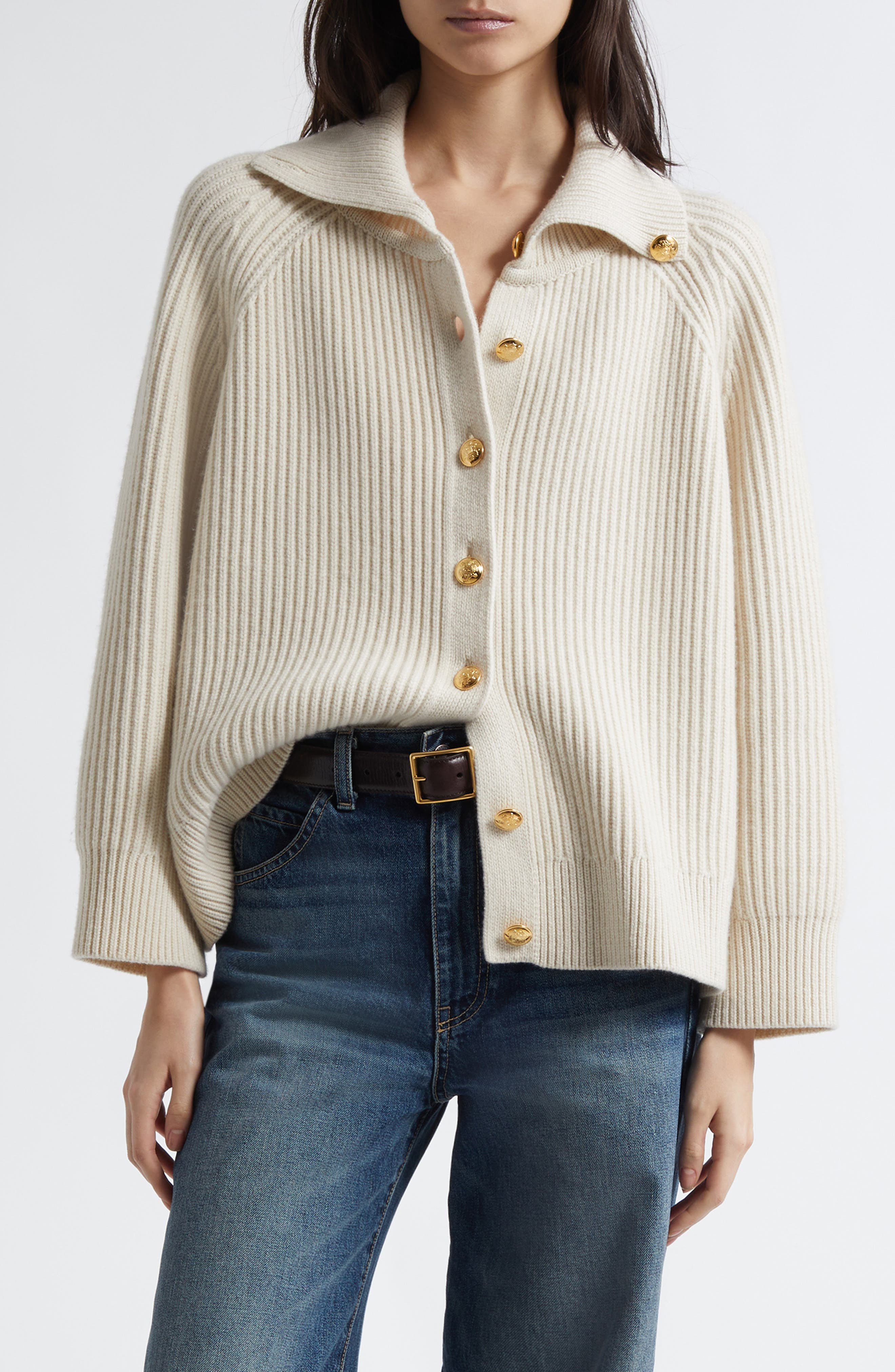 Nili Lotan Deryl Fisherman Knit Cashmere Cardigan in Ivory at Nordstrom - 1