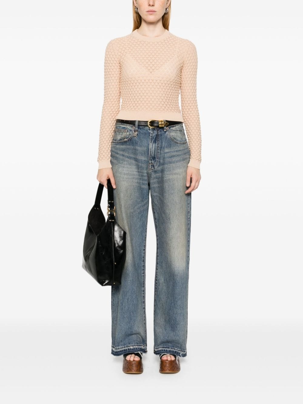 cropped pointelle-knit jumper - 2