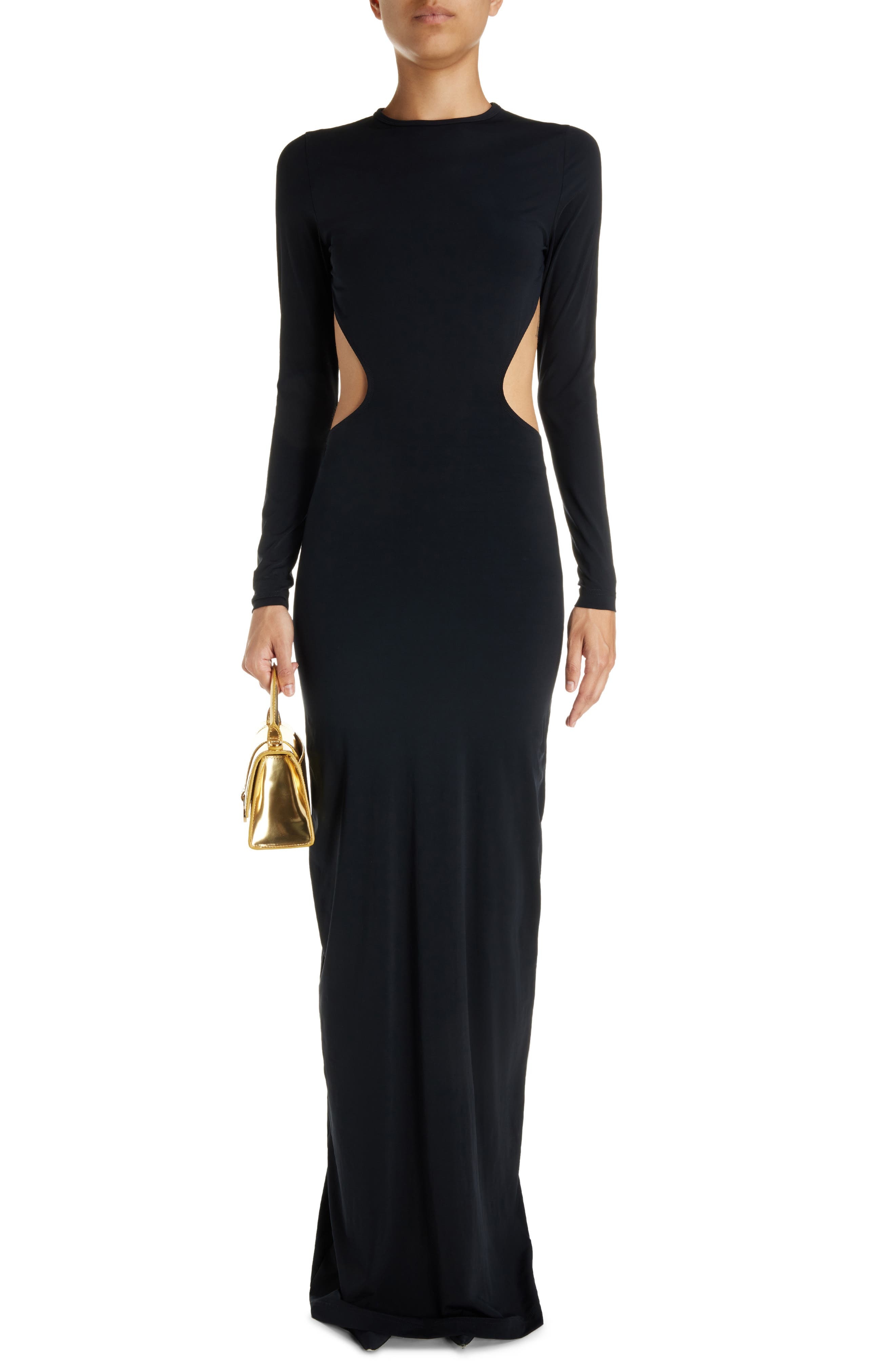 Cutout Long Sleeve Stretch Jersey Gown - 1