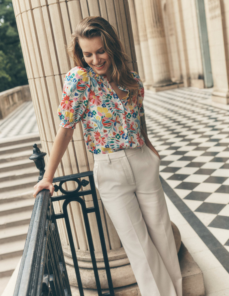 Frill Detail Silk Top-Multi, Wildflower Trail 6