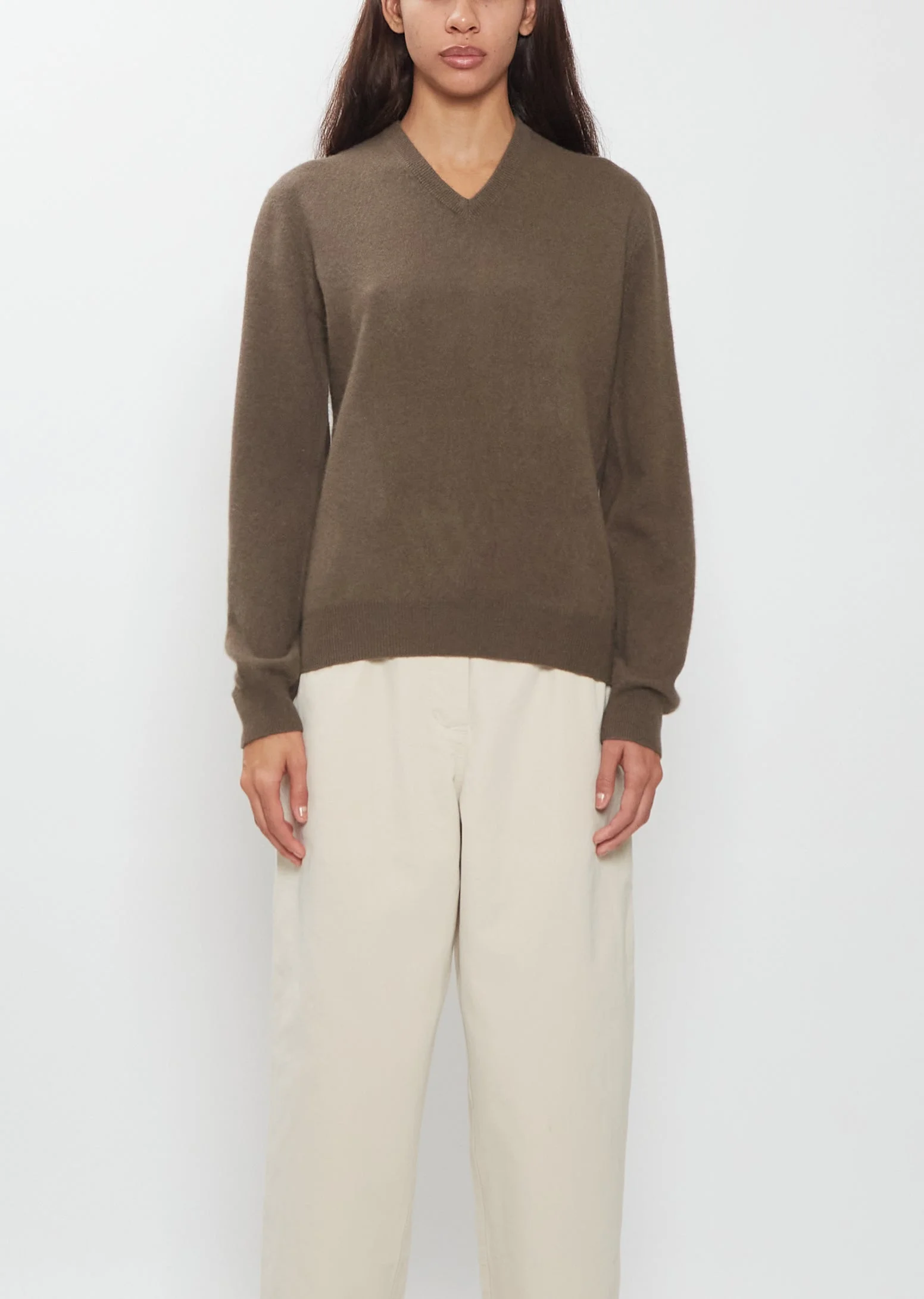 Mini V-Neck Cashmere Sweater — Cacao - 1