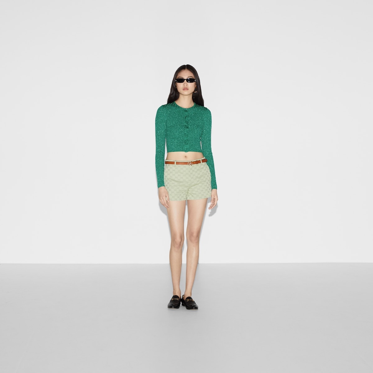 Rib lamé crewneck cardigan - 2