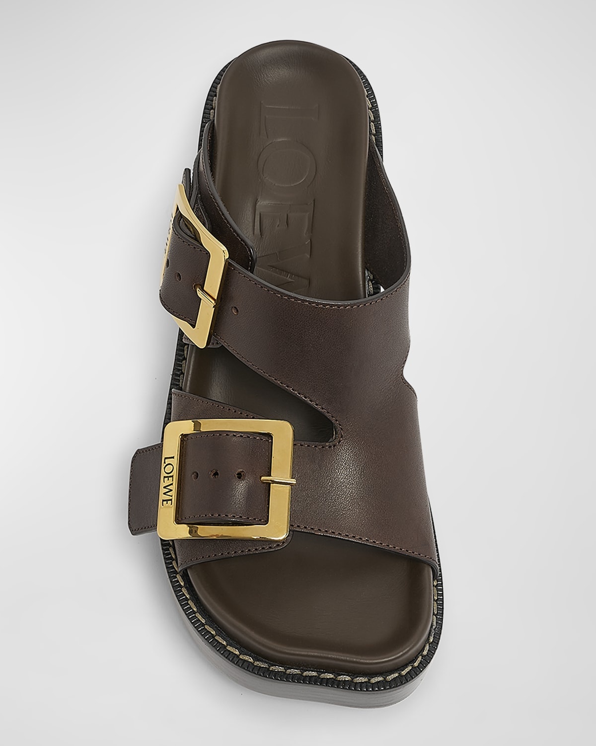 Leather Dual-Buckle Platform Sandals - 5