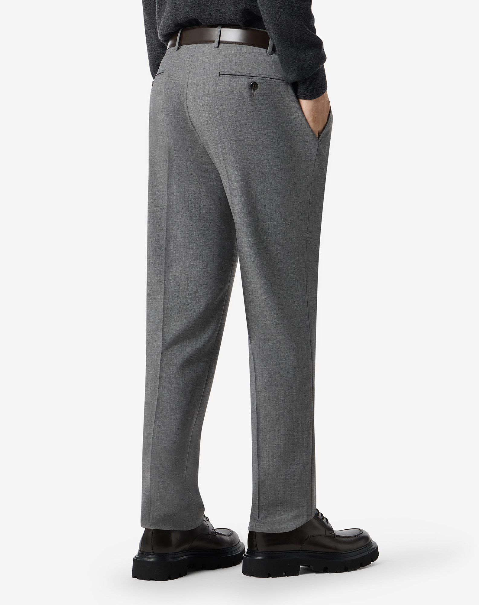 Melange grey stretch wool bengaline trousers - 4