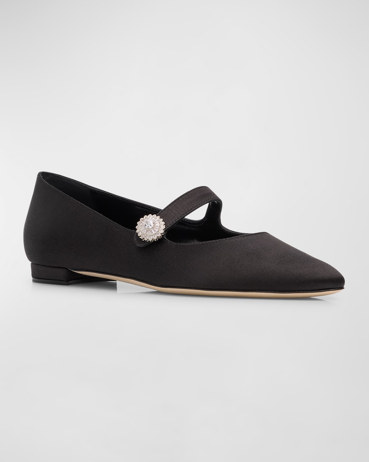 Satin Crystal Mary Jane Ballerina Flats - 3