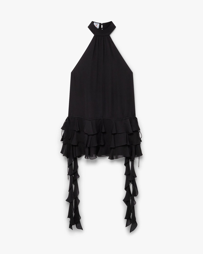 Black Georgette Double Ruffle Mini Dress | Casablanca Paris 1