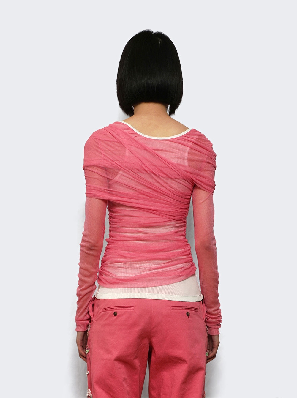 Wrapped Tulle Long Sleeve Tank Cerise Pink - 4